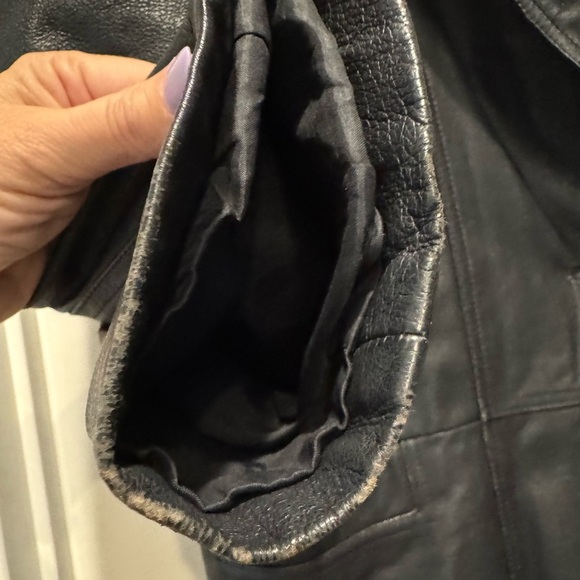 Vintage 90s Black Genuine Leather Trench Coat Size M Minimalist Grunge - Picture 11 of 17